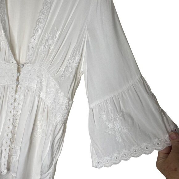 Soft Surroundings Babydoll Blouse Womens Size L White Embroidered Flowy Coastal - Picture 5 of 11